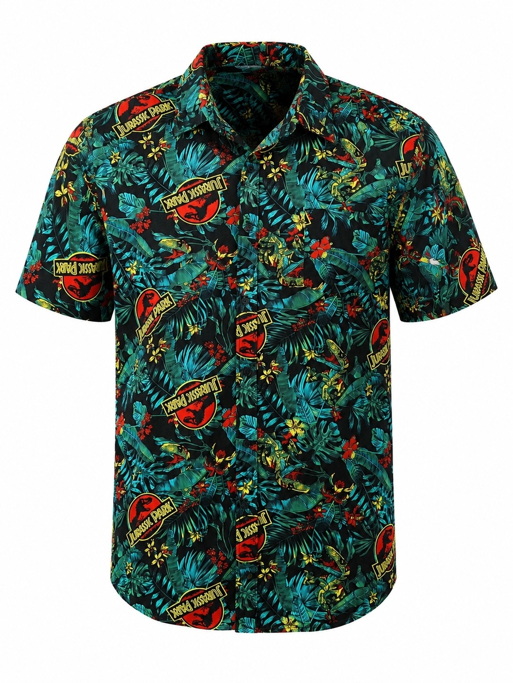 Jurassic World Dominion XXL Tropical Hawaiian Button Up Shirt Dinosaur 100% Cott